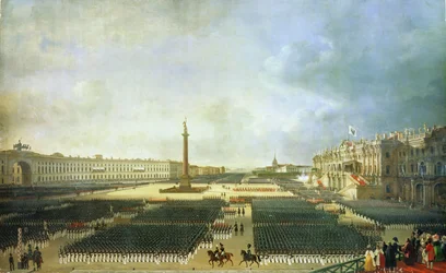 La consagración de la Columna de Alejandro en San Petersburgo el 30 de agosto de 1834